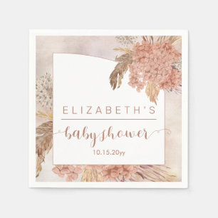 Boho Pampas Grass   Hydrangeas Girl Baby Shower  Napkins
