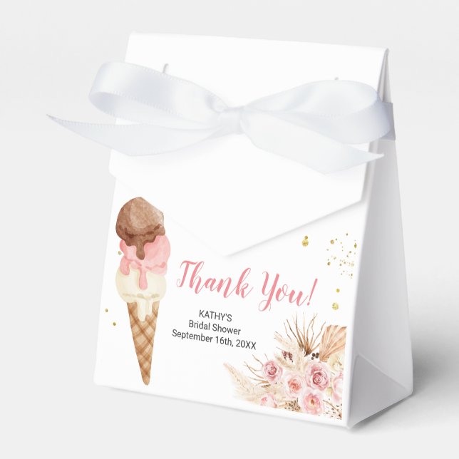 Boho Pampas Grass Ice cream Party Favor Boxes (Front Side)