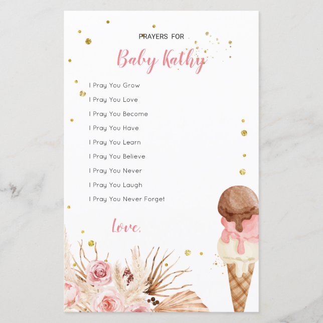 Boho Pampas Grass Ice cream Prayers for Baby Sign  (Front)