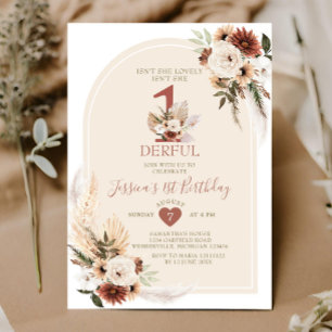 Boho Pampas Grass Isn't She Onederful Birthday Invitation