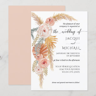 BOHO Pampas Grass Jungle Foliage Watercolor Floral Invitation