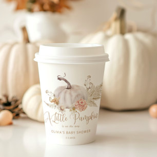 Boho pampas grass little pumpkin is on the way paper cups
