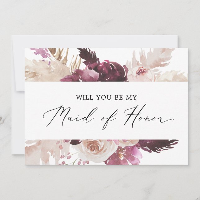 Boho Pampas Grass Maid of Honor Proposal Card (Front)
