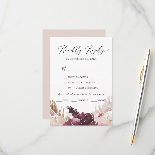 Boho Pampas Grass Menu Choice RSVP Card