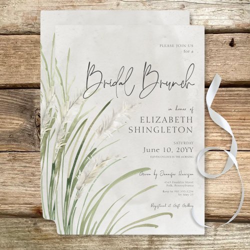 Boho Pampas Grass Minimal Bridal Brunch Invitation