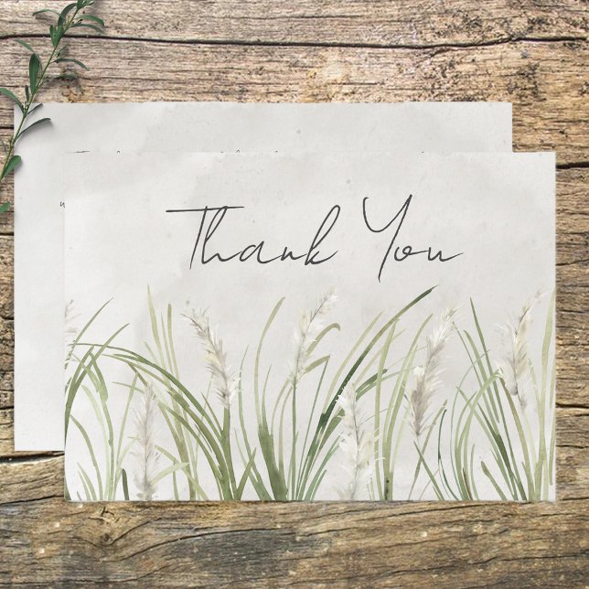 Boho Pampas Grass Minimal Modern Wedding Thank You Card (Creator Uploaded)