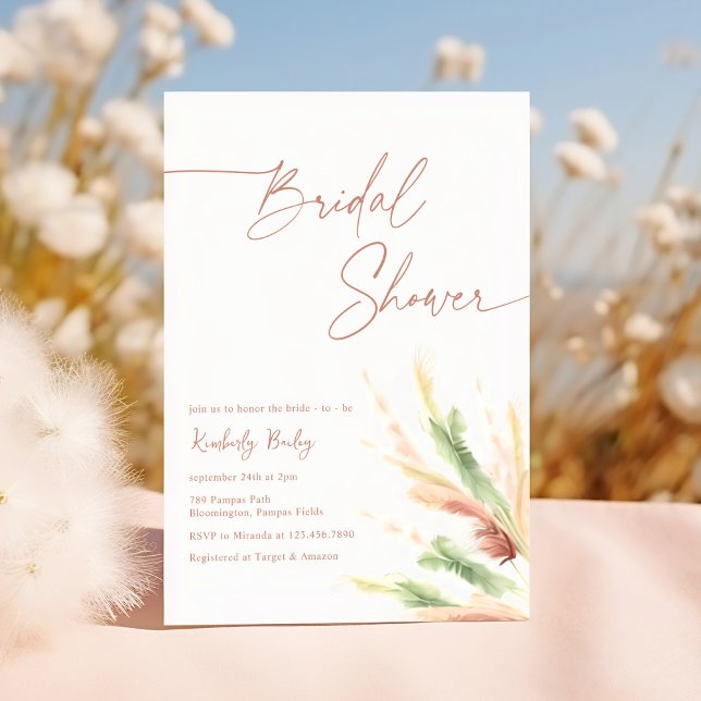 Boho Pampas Grass Minimalist Bridal Shower Invitation (Creator Uploaded)