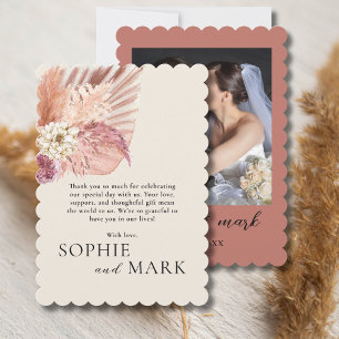 Boho Pampas Grass Minimalist With Photo Wedding Thank You Card