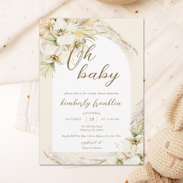 Boho Pampas Grass Modern Baby Shower Invitation (Creator Uploaded)
