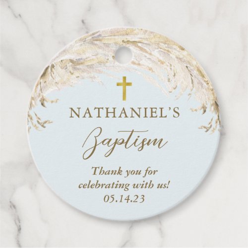 Boho Pampas Grass Modern Baptism Favor Tags