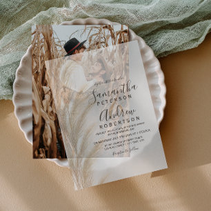 Boho Pampas Grass  Modern Bohemian Wedding  Vellum Invitations