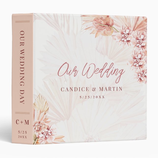 Boho Pampas Grass Modern Wedding Day Shower Photo 3 Ring Binder (Front/Spine)