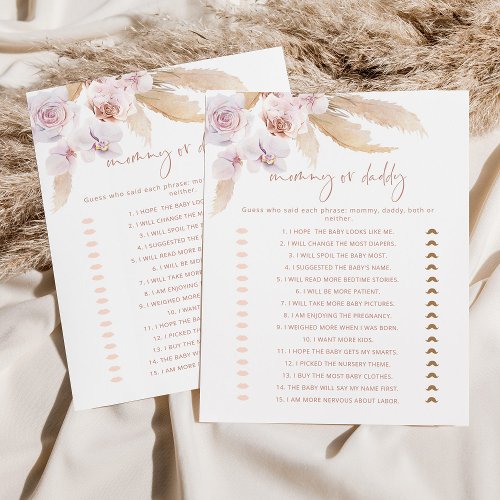 Boho pampas grass mommy or daddy baby shower game