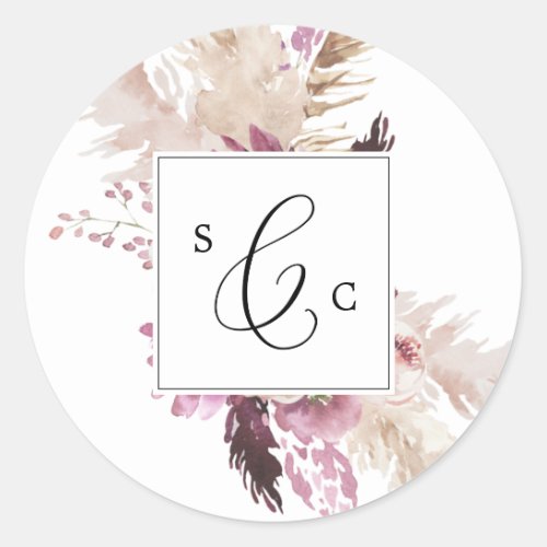 Boho Pampas Grass Monogram Wedding Envelope Seals