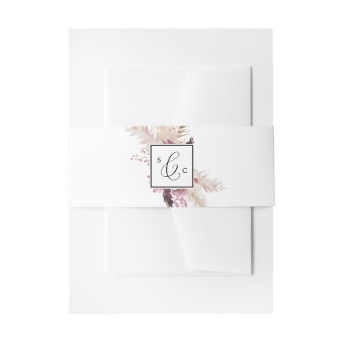 Boho Pampas Grass Monogram Wedding Invitation Belly Band