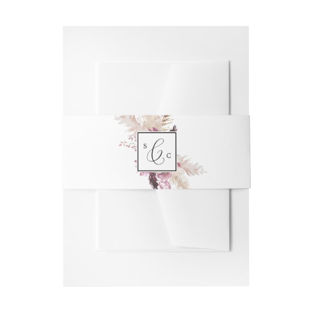 Boho Pampas Grass Monogram Wedding Invitation Belly Band (Front Example)