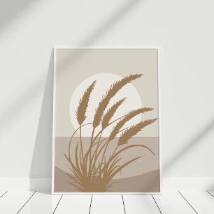 Boho Pampas Grass Moon Neutral Wall Art Print