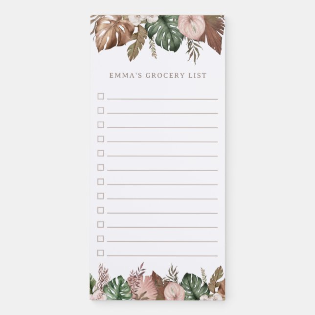 Boho Pampas Grass Name Grocery List Magnetic Notepad (Front)