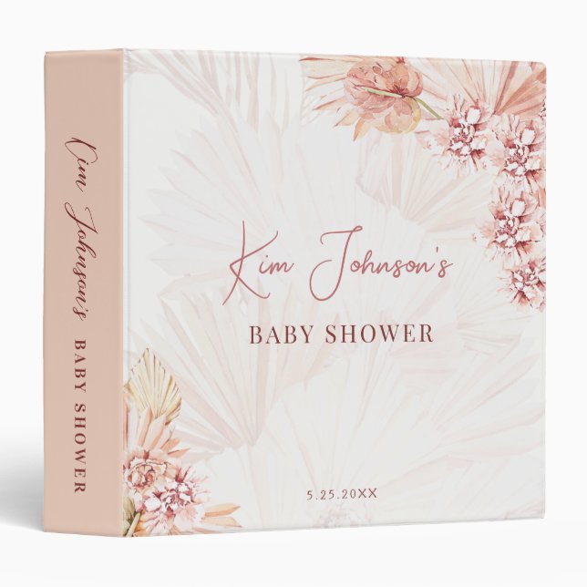 Boho Pampas Grass Neutral Baby Shower Blush Peach 3 Ring Binder (Front/Spine)
