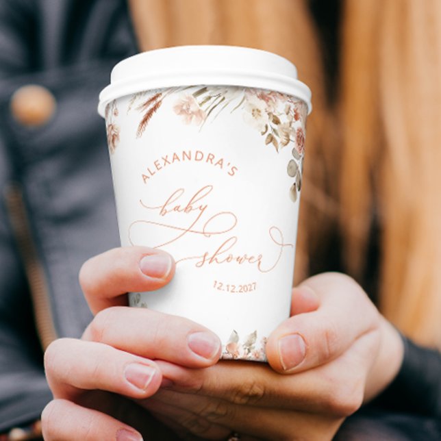 Boho Pampas Grass Neutral Baby Shower Paper Cup (Creator Uploaded)