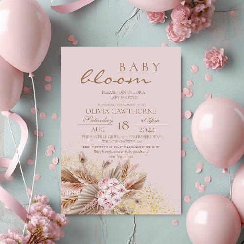 Boho Pampas Grass Neutral Flower Baby Girl Shower 