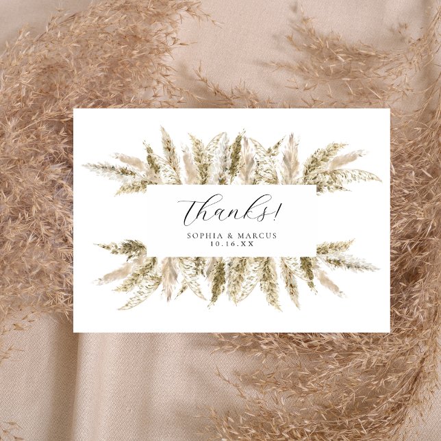 Boho Pampas Grass Neutral Rustic Design Wedding  Thank You Card (Creator Uploaded)