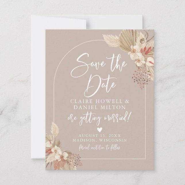 Boho Pampas Grass Neutrals Save The Date (Front)