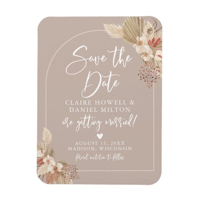 Boho Pampas Grass Neutrals Save The Date Magnet (Vertical)