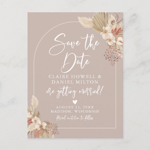 Boho Pampas Grass Neutrals Save The Date Postcard