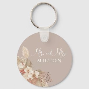 Boho Pampas Grass Neutrals Wedding Keychain