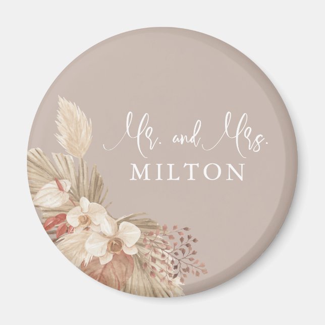 Boho Pampas Grass Neutrals Wedding Magnet (Front)