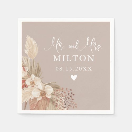 Boho Pampas Grass Neutrals Wedding Napkins