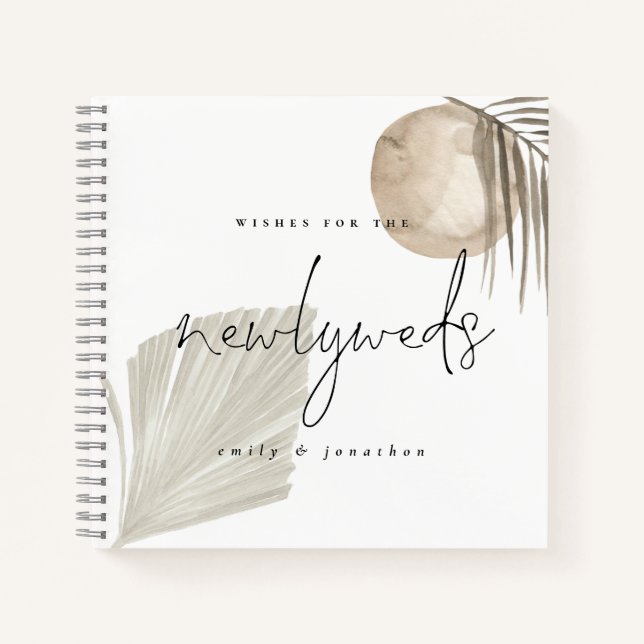 Boho Pampas Grass Newlyweds Wedding Guest Book (Front)