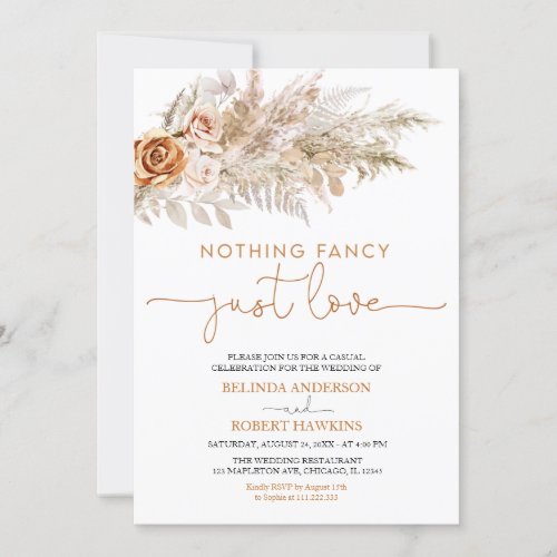 Boho Pampas Grass Nothing Fancy Just Love Wedding Invitation