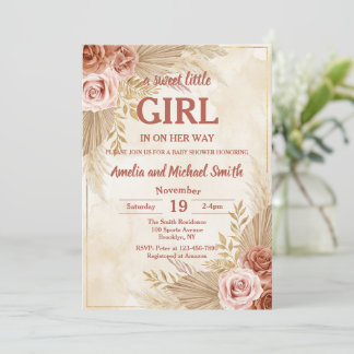 Boho Pampas Grass Oh Girl Baby Shower Invitation