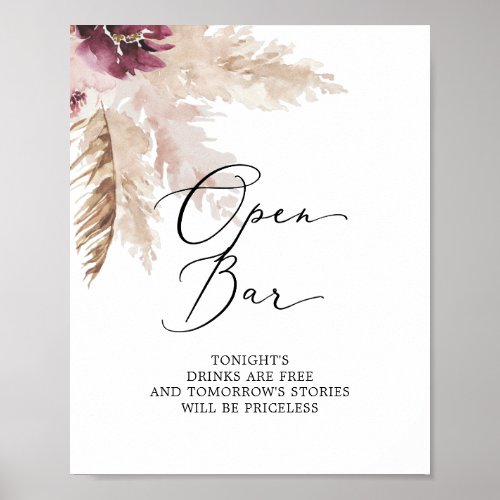 Boho Pampas Grass Open Bar Sign