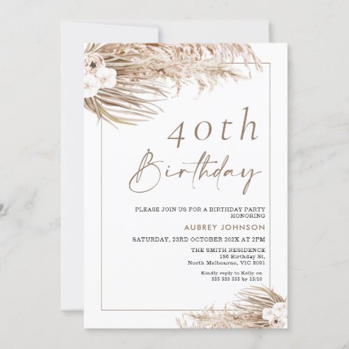 Boho Pampas Grass Orchards Frame Birthday Invitation