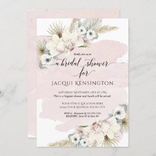 Boho Pampas Grass Orchid Blush Floral Wedding Invitation