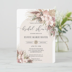 Boho Pampas Grass Orchid Floral Arch Bridal Shower Invitation