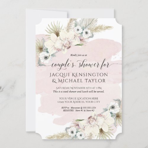 Boho Pampas Grass Orchid Floral Couples Shower Invitation