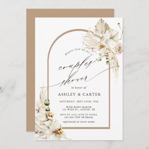 Boho Pampas Grass Orchid Floral Couples Shower Invitation