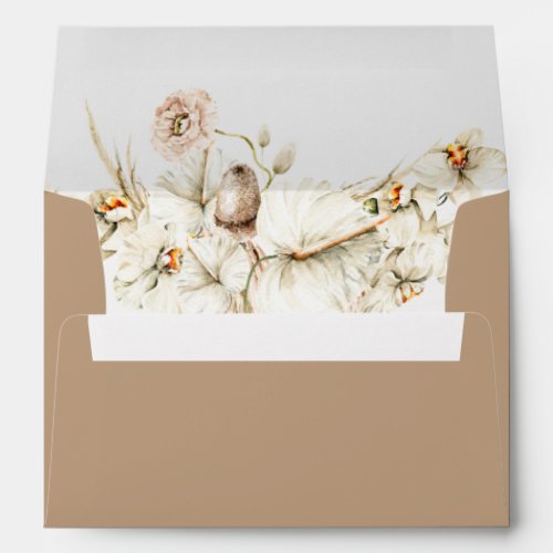 Boho Pampas Grass Orchid Floral Wedding 5x7  Envelope