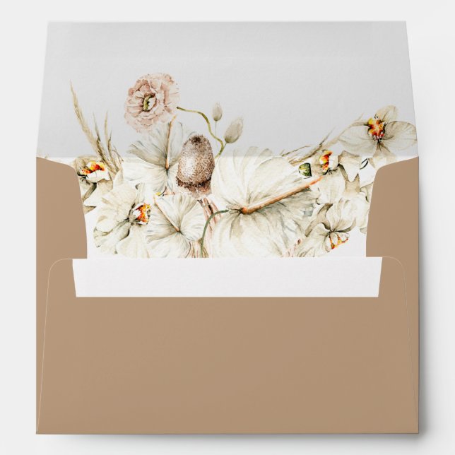 Boho Pampas Grass Orchid Floral Wedding 5x7  Envelope (Back (Bottom))