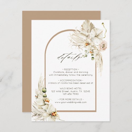 Boho Pampas Grass Orchid Floral Wedding Details  Enclosure Card