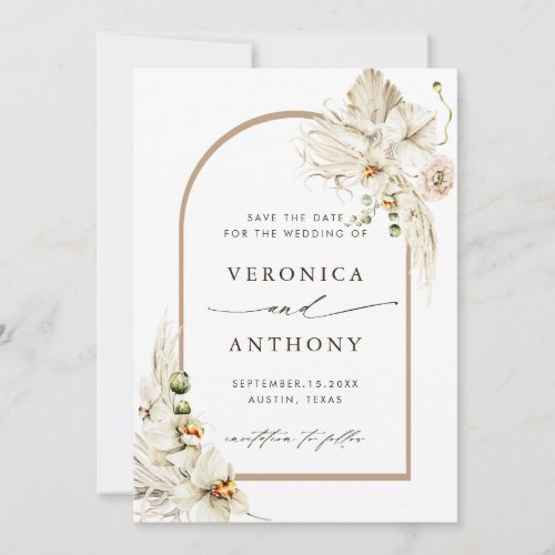 Boho Pampas Grass Orchid Floral Wedding Photo Save The Date