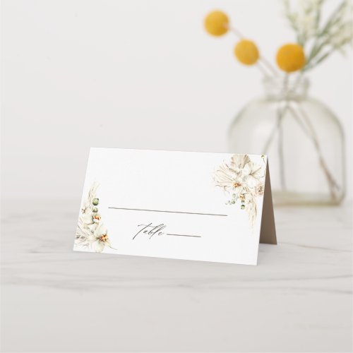 Boho Pampas Grass Orchid Floral Wedding Place Card
