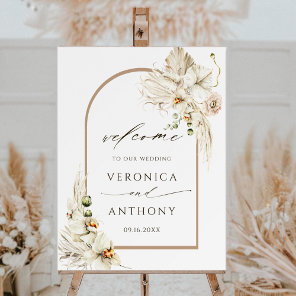 Boho Pampas Grass Orchid Floral Wedding Welcome  Foam Board
