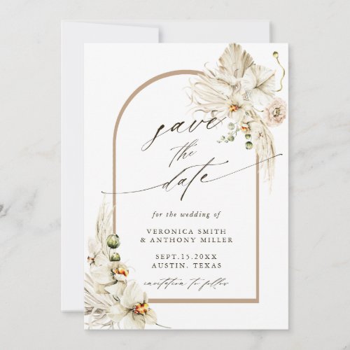 Boho Pampas Grass Orchid Watercolor Wedding Photo Save The Date