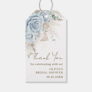 Boho Pampas Grass Pastel Blue Floral Bridal Shower Gift Tags