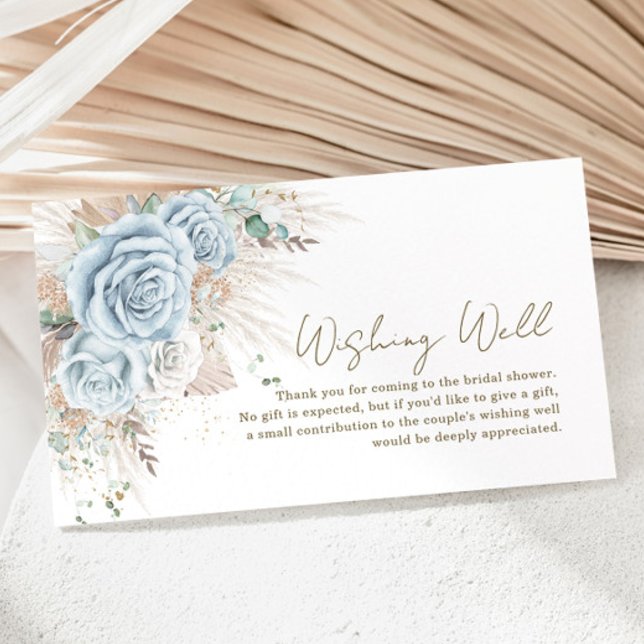 Boho Pampas Grass Pastel Blue Floral Wishing Well Enclosure Card (Creator Uploaded)